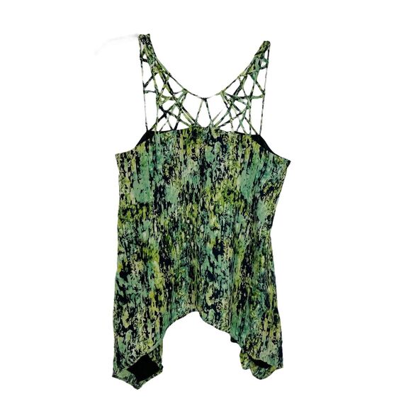 BCBG Max Azria Sleeveless Silk Blouse Women XXS Green Black Strappy Tank Top - Picture 1 of 12